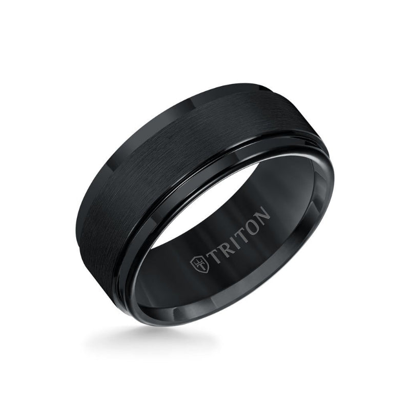 Triton 9MM Tungsten Carbide Ring - Brushed Finish and Step Edge
