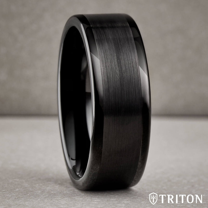 Triton 8MM Tungsten Carbide Ring - Satin Finish Flat Center and Round Edge