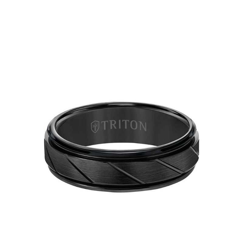 Triton 7MM Tungsten Carbide Ring - Diagonal Cut Center and Round Edge