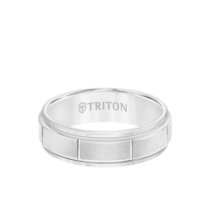 Triton 7MM Tungsten Carbide Ring - Vertical Cut Center and Step Edge