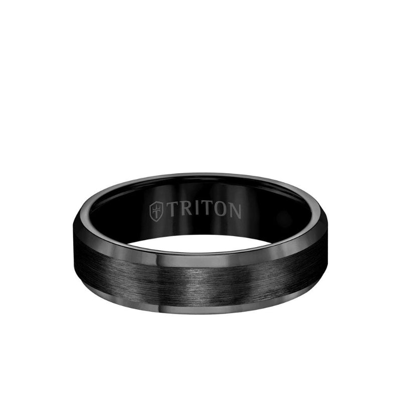Triton 6MM Tungsten Carbide Ring - Satin Center and Bevel Edge
