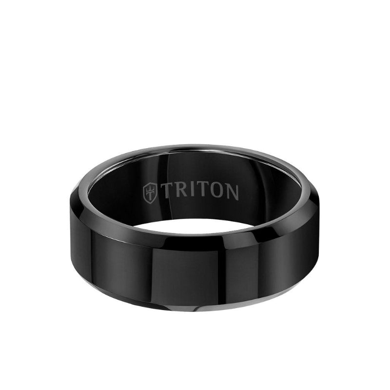 Triton 8MM Tungsten Carbide Ring - Bright Finish and Bevel Edge