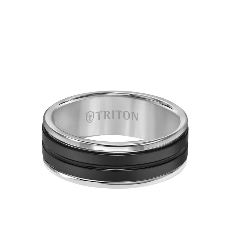 Triton 8MM Black Ceramic Ring with Tungsten Round Edge