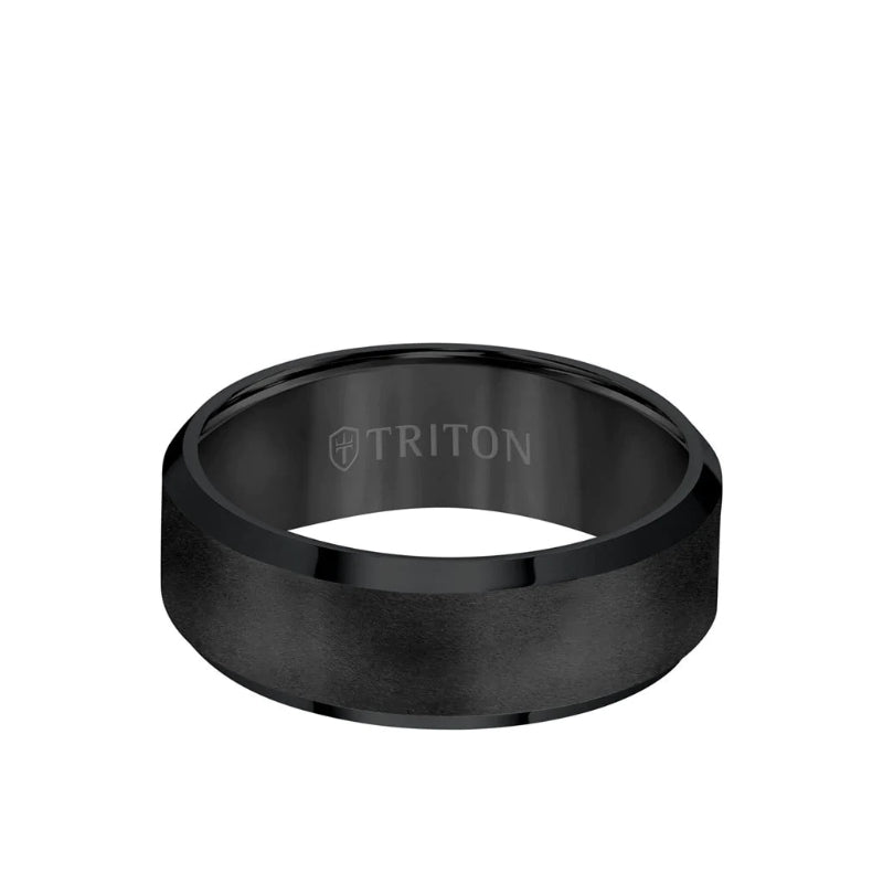 Triton 8MM Tungsten Carbide Ring - Satin Center and Bevel Edge