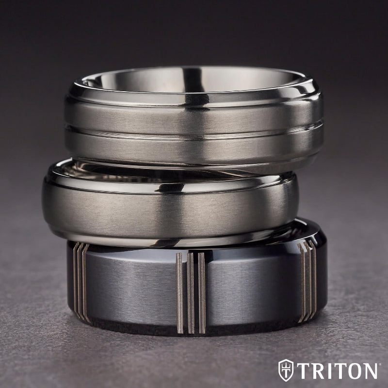 Triton 8MM Titanium Ring - Horizontal Center Cut and Step Edge