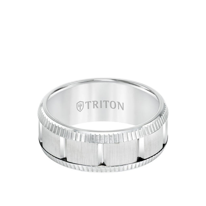 Triton 9MM Tungsten Carbide Ring - Vertical Cut Center and Coin Edge