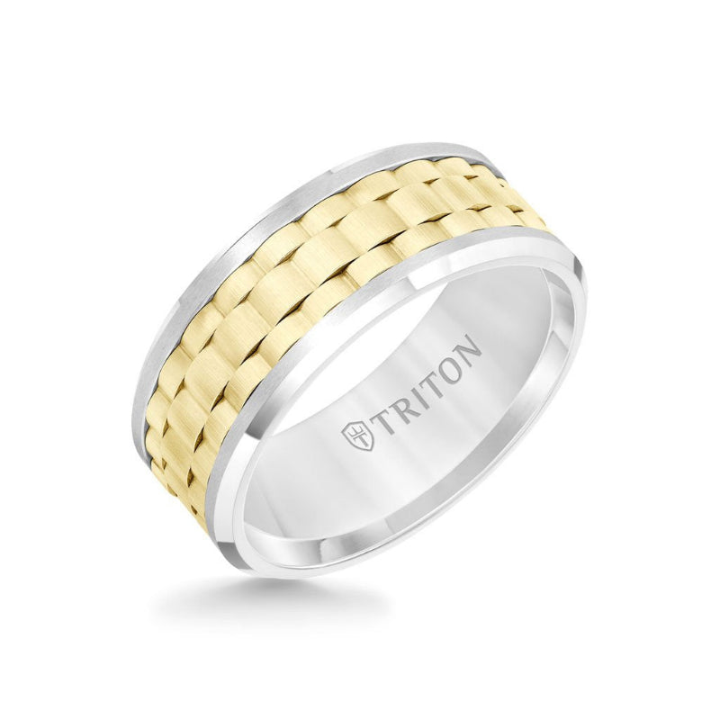 Triton 9MM Tungsten Carbide Ring - Basketweave Center and Bevel Edge
