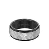 Triton 9MM Tungsten Carbide Ring - White Sandblasted Distressed Center and Bevel Edge