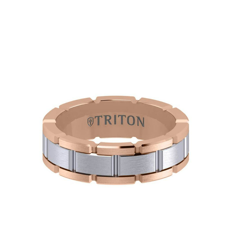 Triton 7MM 14K Gold Ring - Satin Finish Link Design and Flat Edge