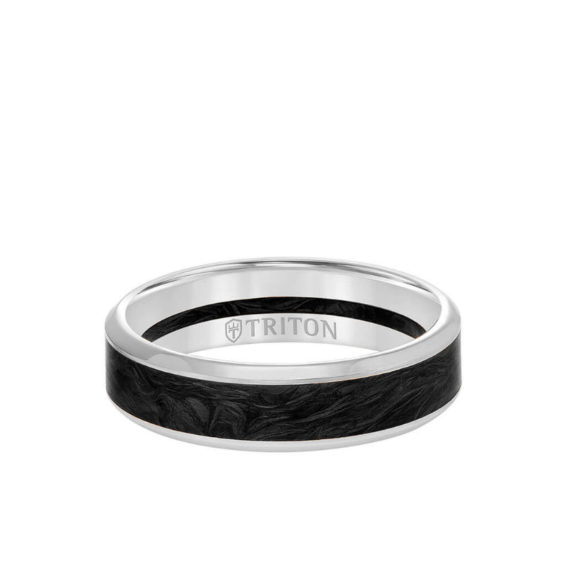 Triton 6MM 14K Gold Ring + Forged Carbon - Channel Center & Bevel Edge