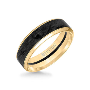 Triton 7MM 14K Gold Ring + Forged Carbon - Channel Center & Bevel Edge