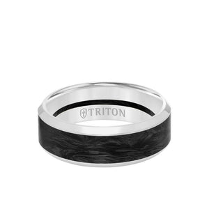 Triton 8MM 14K Gold Ring + Forged Carbon - Channel Center & Bevel Edge