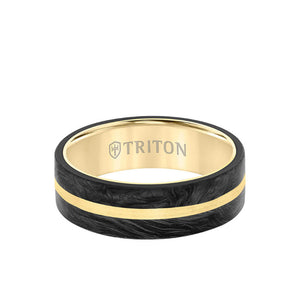 Triton 7MM 14K Gold Ring + Forged Carbon - Flat Profile and Center Channel