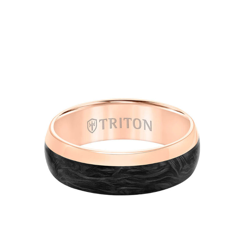 Triton 7MM 14K Gold Ring +Forged Carbon - Dome Profile with Asymmetrical Channel