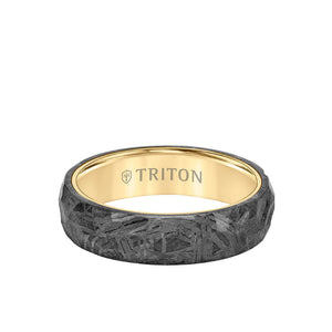 Triton 6MM Meteorite Ring with Hammered Meteorite Edge to Edge