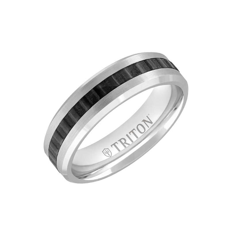 Triton 6MM 14k Gold Ring + Black Titanium Accordion Inlay with Bevel Edge