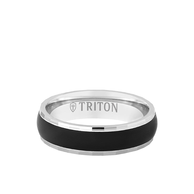 Triton 6MM 14k Gold Ring + Black Titanium Inlay with Dome Profile and Faceted Edge