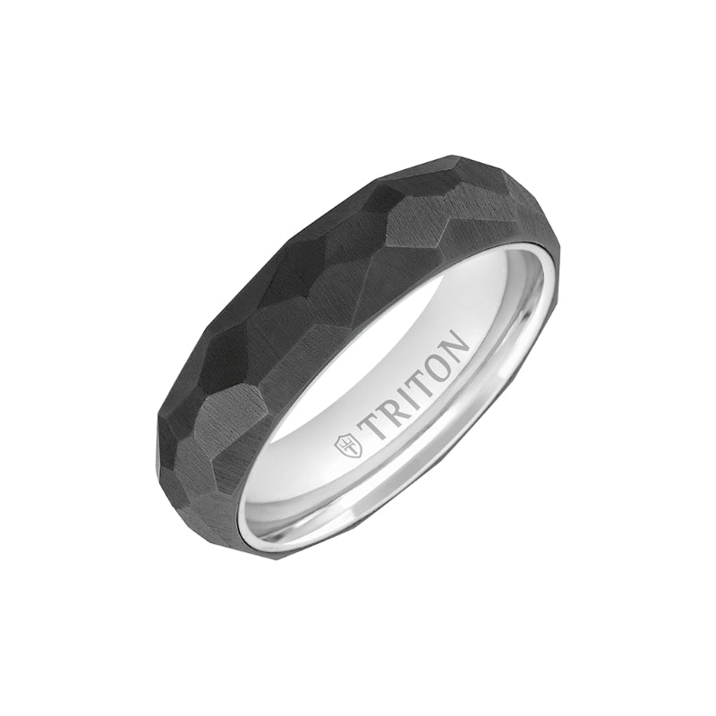 Triton 6MM 14k Gold Ring + Black Titanium Inlay with Faceted Profile and Bevel Edge