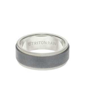 Triton 8MM Tungsten RAW+ 18K Matte Gold Ring - Sandblasted Center and Step Edge