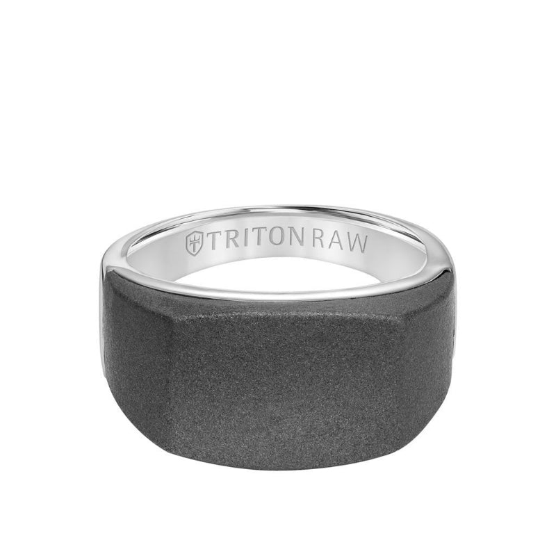 Triton 12MM Tungsten RAW Silver Signet Ring