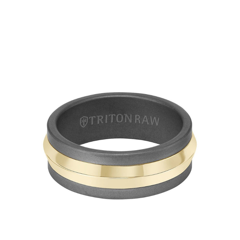 Triton 8MM Tungsten RAW+ 14K Bright Gold Ring with Knife Edge