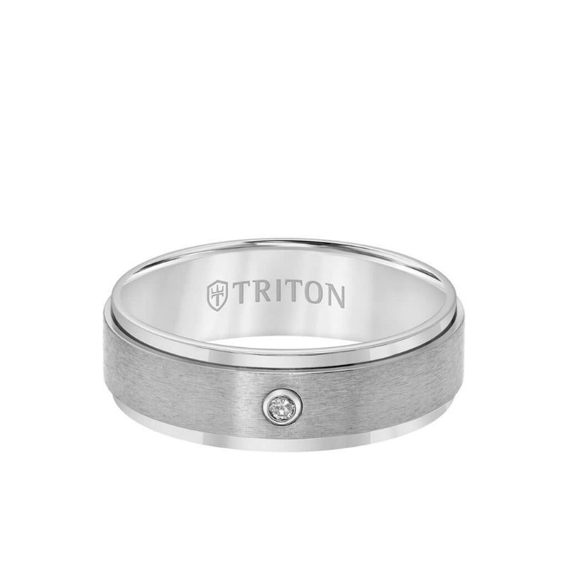 Triton 7MM Titanium Diamond Ring - Solitarie Satin Finish and Step Edge