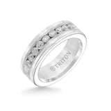 Triton 8MM Tungsten Diamond Ring - Satin Bright Finish and Bevel Edge