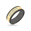 Triton 8MM Black Tungsten Carbide Ring - White Diamonds 14K Yellow Gold Insert with Round Edge