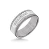 Triton 8MM Grey Tungsten Carbide Ring - White Diamonds 14K White Gold Insert with Round Edge