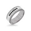 Triton 8MM Grey Tungsten Carbide Ring - Black Diamonds 14K White Gold Insert with Round Edge