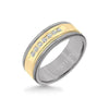 Triton 8MM Grey Tungsten Carbide Ring - White Diamonds 14K Yellow Gold Insert with Round Edge