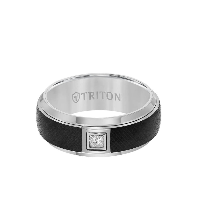Triton 8MM Ring - Diamond Solitaire Florentine Center and Bevel Edge