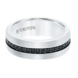 Triton 8MM Tungsten Sapphire Eternity Ring - Satin Bright Finish and Bevel Edge