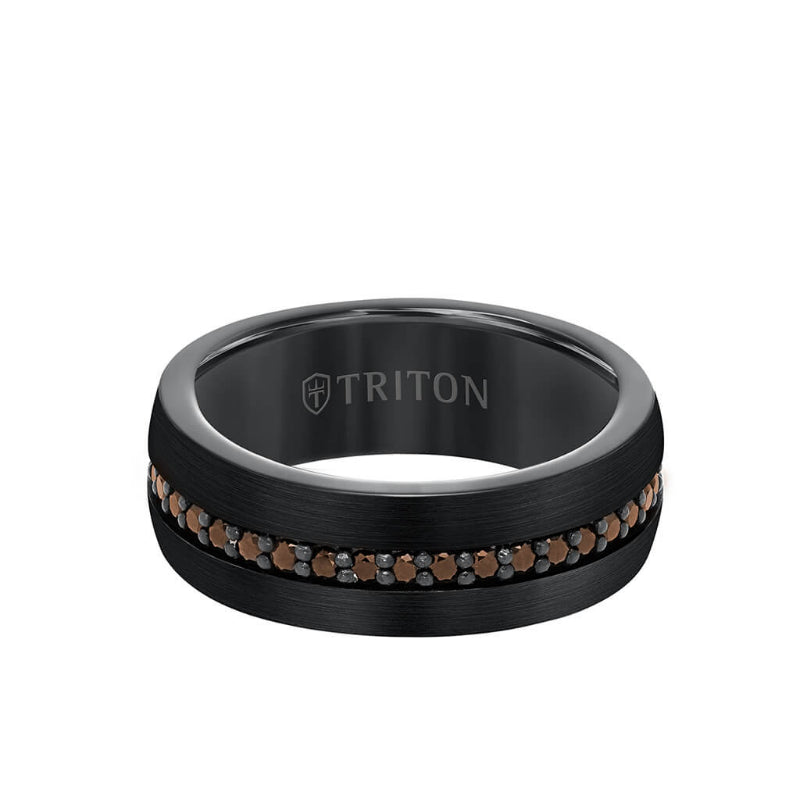 Triton 8MM Tungsten Sapphire Eternity Ring - Satin Bright Finish and Bevel Edge