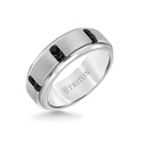 Triton 8MM Tungsten Black Sapphire Ring - Vertical Channel Set Silver Satin Finish and Bevel Edge