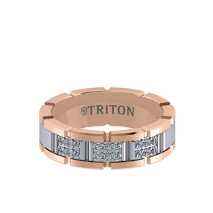 Triton 7MM 14K Gold Double Row Diamond Ring - T-Link Design