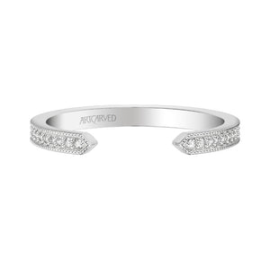 Artcarved Bridal Mounted with Side Stones Vintage Diamond Wedding Band 18K White Gold
