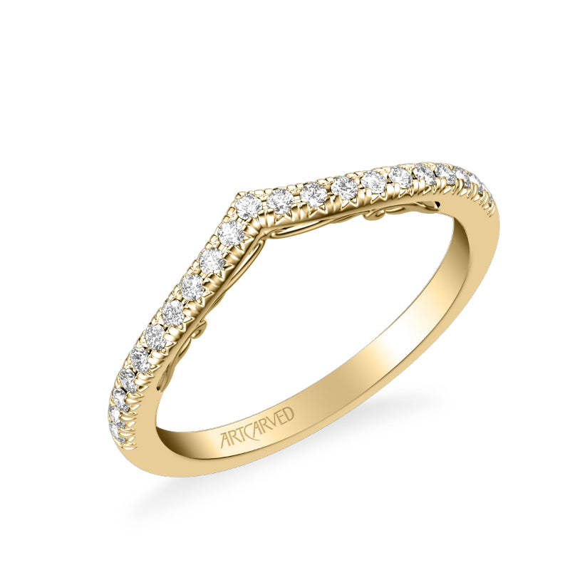 Artcarved Bridal Mounted with Side Stones Classic Lyric Diamond Wedding Band Carly 18K Yellow Gold