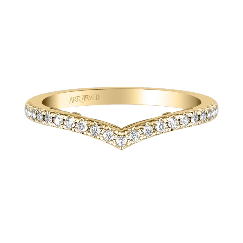 Artcarved Bridal Mounted with Side Stones Classic Lyric Diamond Wedding Band Carly 18K Yellow Gold