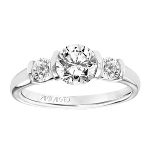 Artcarved Bridal Semi-Mounted with Side Stones Contemporary 3-Stone Engagement Ring Adriana 14K White Gold