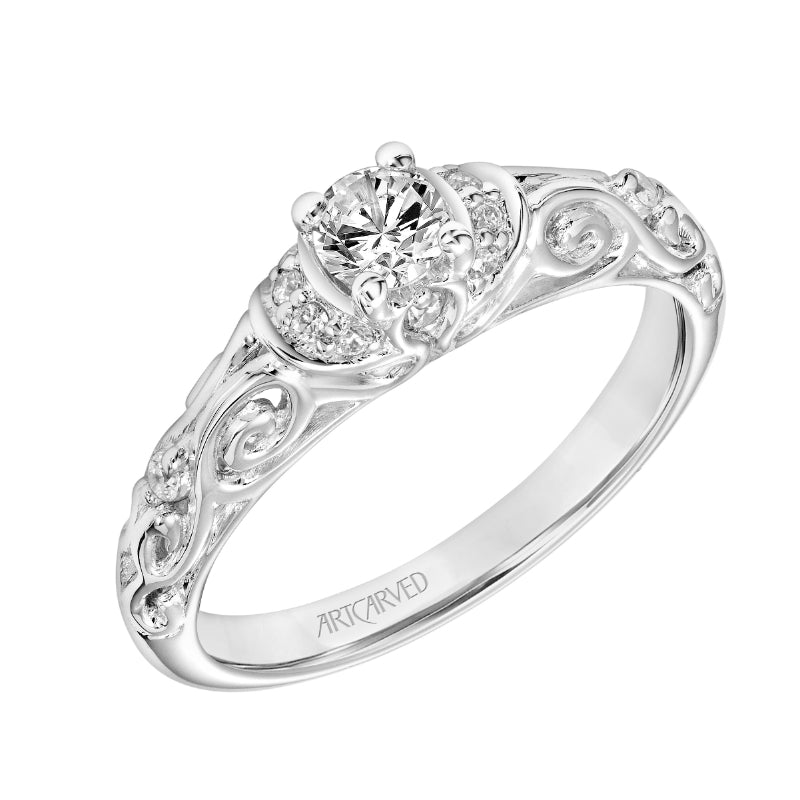 Artcarved Bridal Semi-Mounted with Side Stones Vintage Engagement Ring Peyton 18K White Gold