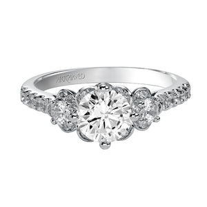 Artcarved Bridal Semi-Mounted with Side Stones Contemporary 3-Stone Engagement Ring Cindy 14K White Gold