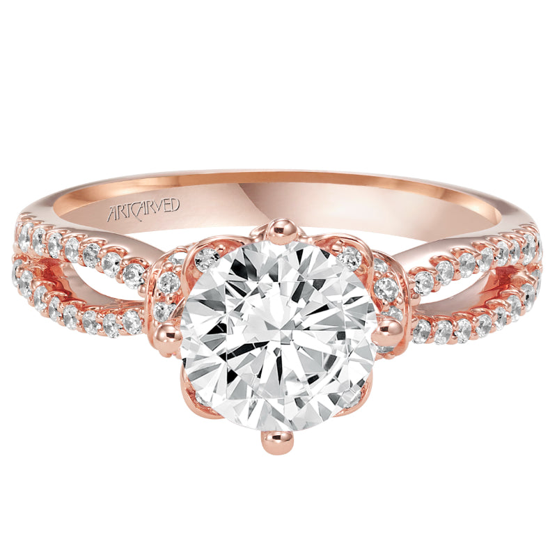 Artcarved Bridal Semi-Mounted with Side Stones Contemporary Floral Diamond Engagement Ring Phoebe 14K Rose Gold