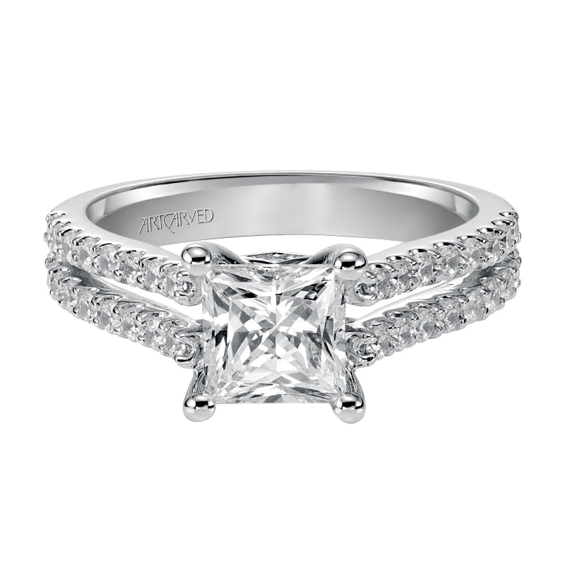 Artcarved Bridal Mounted with CZ Center Classic Engagement Ring Robyn 14K White Gold