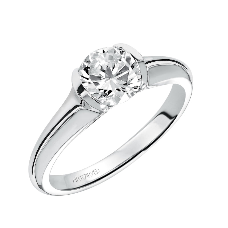 Artcarved Bridal Mounted with CZ Center Contemporary Bezel Solitaire Engagement Ring April 14K White Gold
