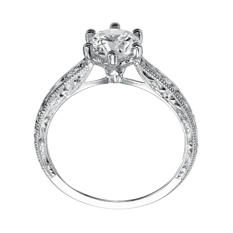 Artcarved Bridal Unmounted No Stones Vintage Engraved Solitaire Engagement Ring Gretchen 14K White Gold