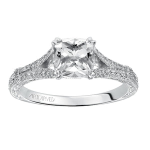 Artcarved Bridal Semi-Mounted with Side Stones Vintage Engraved Diamond Engagement Ring Angelina 14K White Gold
