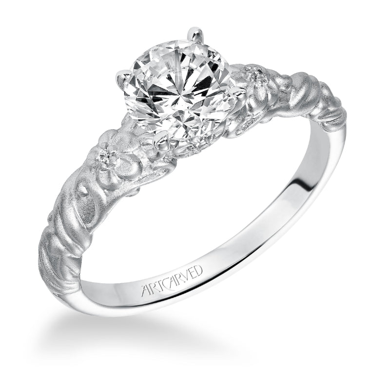 Artcarved Bridal Semi-Mounted with Side Stones Vintage Engagement Ring Kyle 14K White Gold