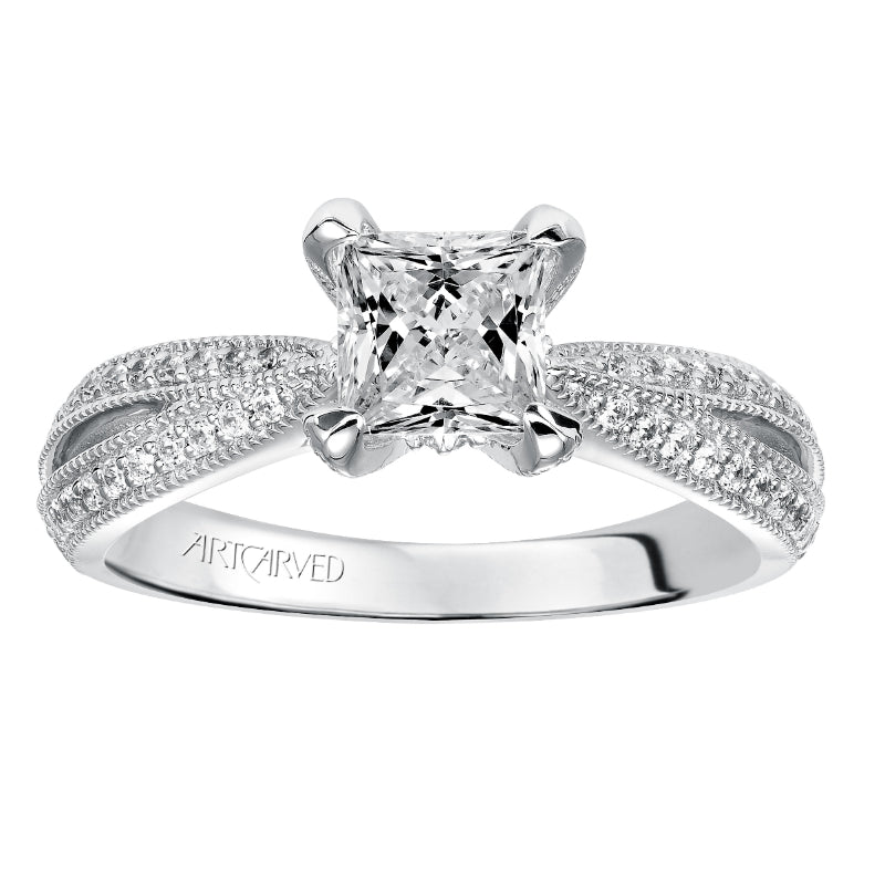 Artcarved Bridal Mounted with CZ Center Vintage Milgrain Diamond Engagement Ring Sinclair 14K White Gold