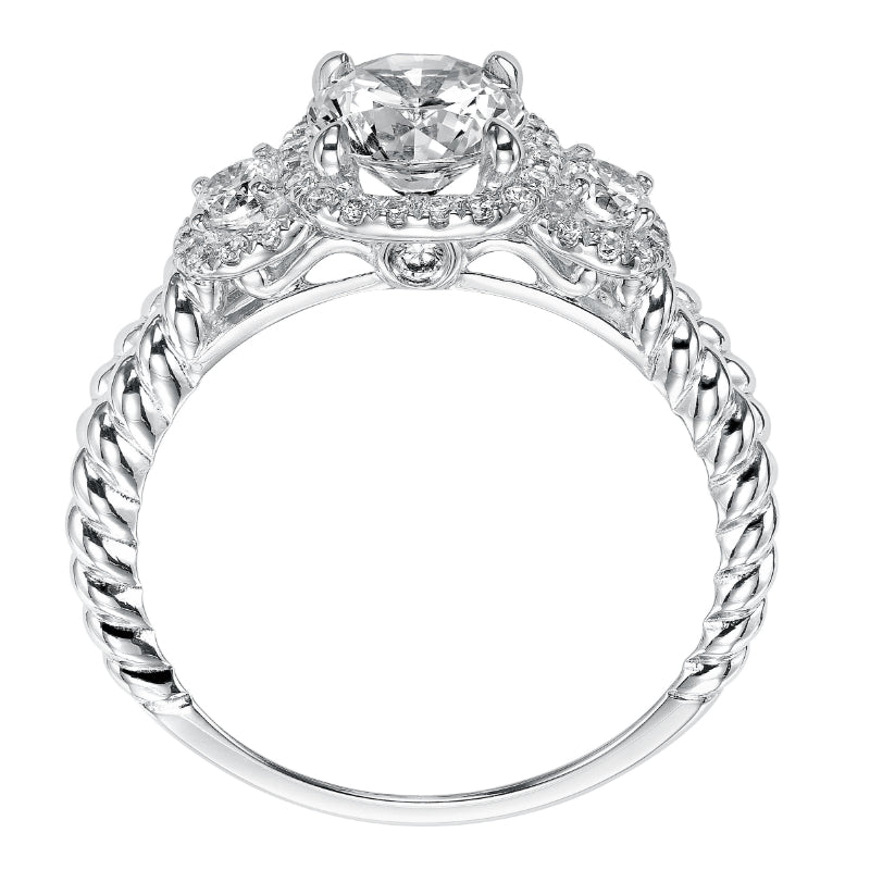 Artcarved Bridal Semi-Mounted with Side Stones Contemporary Twist 3-Stone Engagement Ring Mandy 14K White Gold